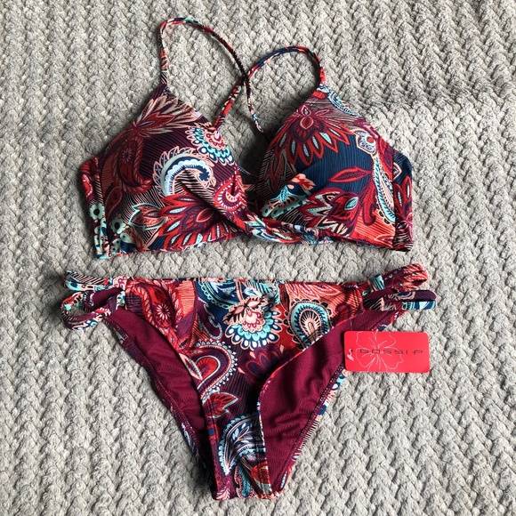 Gossip Other - Gossip Bikini Zanzibar Top Bottom Set Suit Strappy Crisscross Women's Size L NWT
